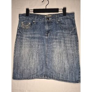 Earl Jean Denim Skirt Women's Size 8 Embellished Pockets Casual Blue